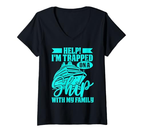 Damen Helfen Sie, dass ich mit meiner Familie auf einem Schiff gefangen bin T-Shirt mit V-Ausschnitt Damen Helfen Sie, dass ich mit meiner Familie auf einem Schiff gefangen bin T-Shirt mit V-Ausschnitt von Help I'm trapped on a ship with my family