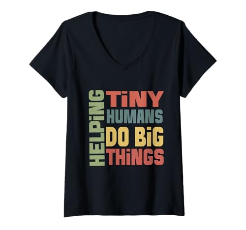 Damen Lustiger Retro Helping Tiny Humans Do Big Things Sped Teacher T-Shirt mit V-Ausschnitt Damen Lustiger Retro Helping Tiny Humans Do Big Things Sped Teacher T-Shirt mit V-Ausschnitt von Helping Tiny Humans Do Big Things Sped Teacher Dad