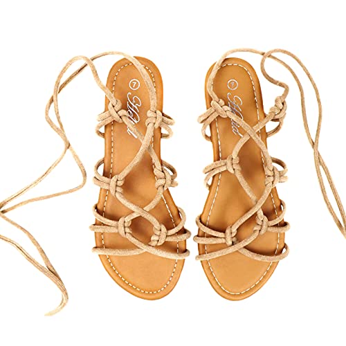 Heltid Damen-Sandalen mit offenem Zehenbereich, Gladiatoren, flache Slipper, römische Sandalen, aprikose, 40 EU von Heltid