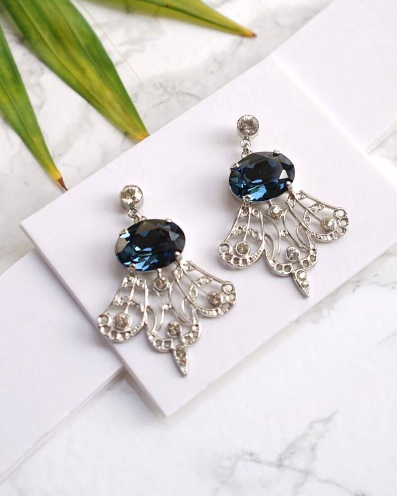 Blauer Stein Ohrringe, Blaue Ohrringe Braut, Kristall Brautjungfern Kronleuchter von HelyDesigns