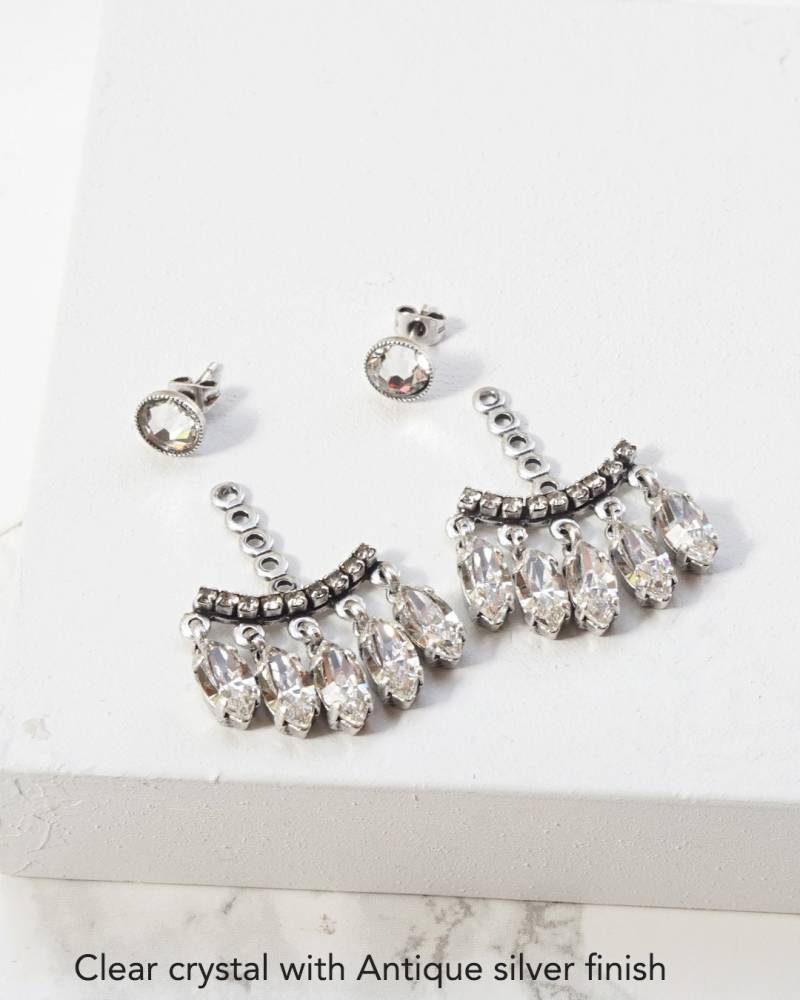 Ear Jacket Ohrringe, Kristall Kletterohrring Jacke, Klare Hochzeitsschmuck, Modernist Ohrringe Frauen, Ohr Kletterer, Silber Jacken von HelyDesigns