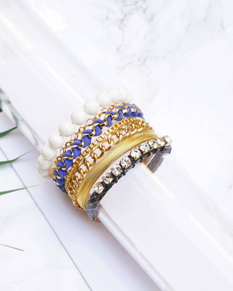 Multi-Ketten-Armband, Schichten Armband, Gold-Manschetten-Armband, Blau Gold-statement-Armband, Multi-strang-Armband, Multi-strang-Frauen-Armband von HelyDesigns