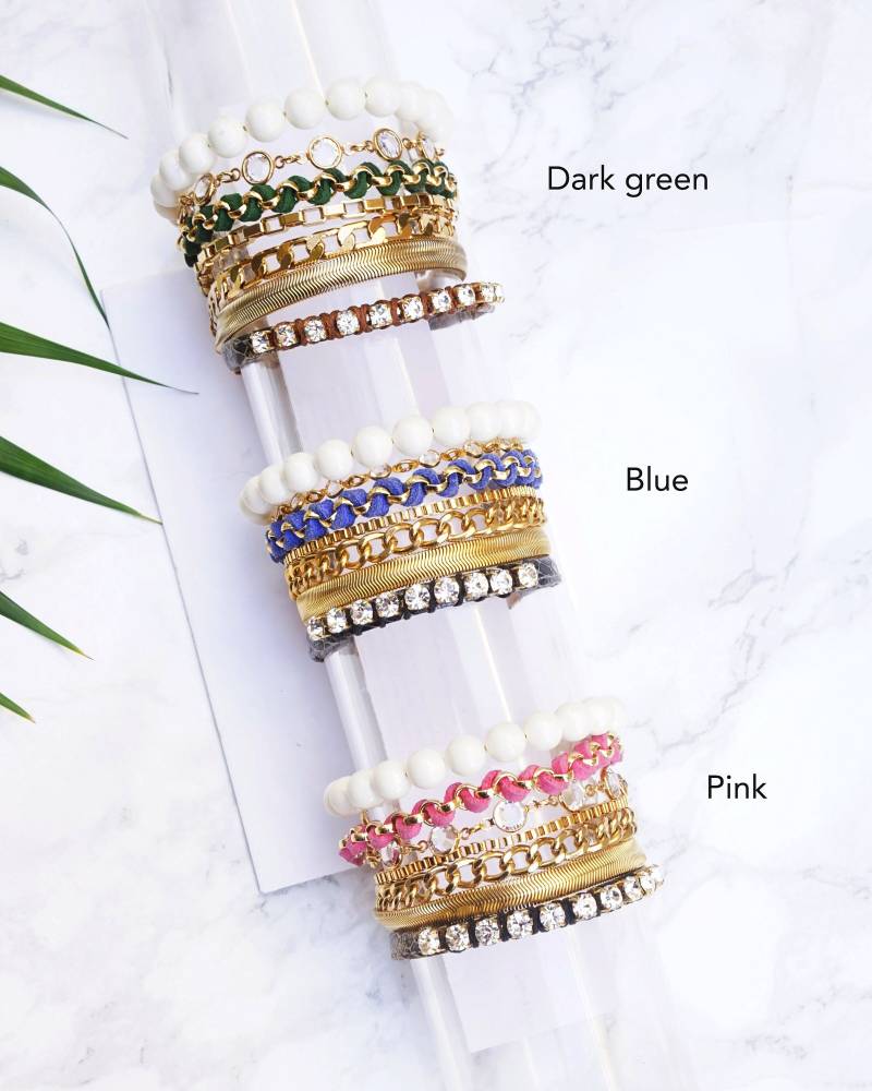 Multichain Armband, Blau Frauen Multi Strang Gold Klobigen Armbänder, Boho Armband Für von HelyDesigns