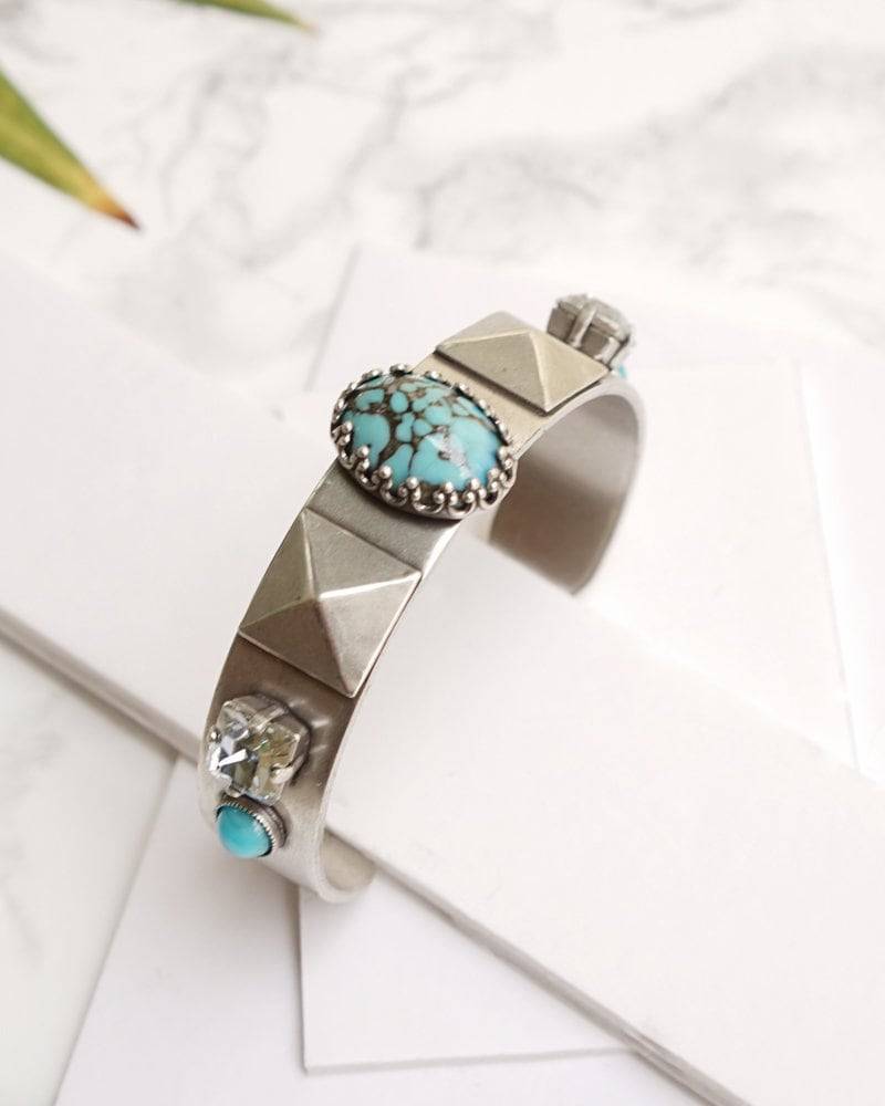 Silber Türkis Edelstein Manschette Armband, Boho Schmuck, Heilstein Chunky Statement Armbänder Für Frauen, Schmuck von HelyDesigns