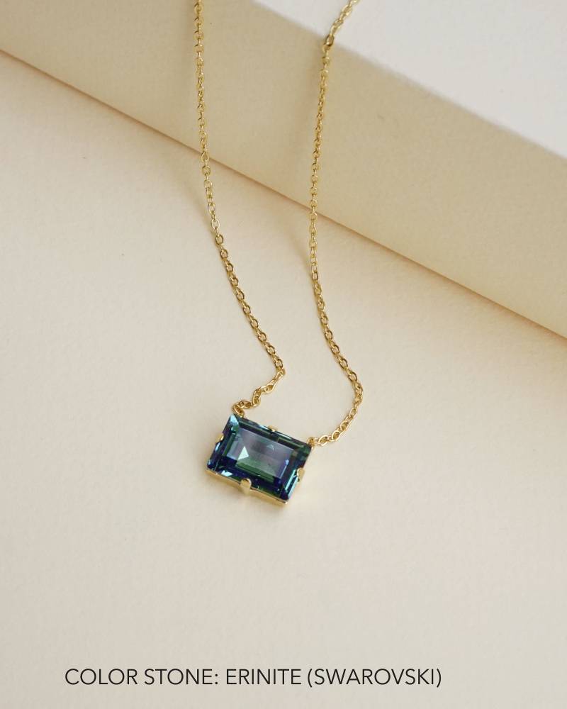 Smaragdschliff-Halskette, Kristallhalsketten, Baguette-Kristallschmuck, Charme-Halsketten, Zierliche Goldhalskette Für Frauen von HelyDesigns