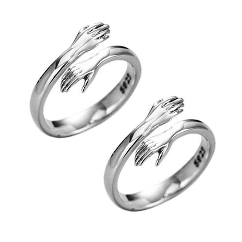 Umarmungsring,Hug Ring,925 Sterling Silber Geben Sie Mir eine Umarmung Hand offene Fingerringe für Männer, Frauen, Mädchen, Geschenk (2PCS) von Hemao