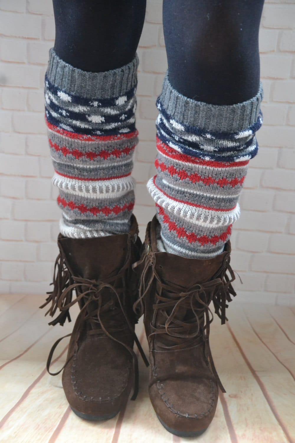 Boho Strick-Stulpen Bunte Wollmischung, Winter Accessoires von Hemiao