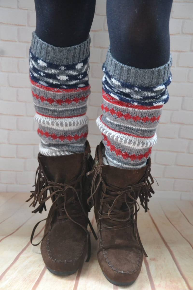 Boho Strick-Stulpen Bunte Wollmischung, Winter Accessoires von Hemiao