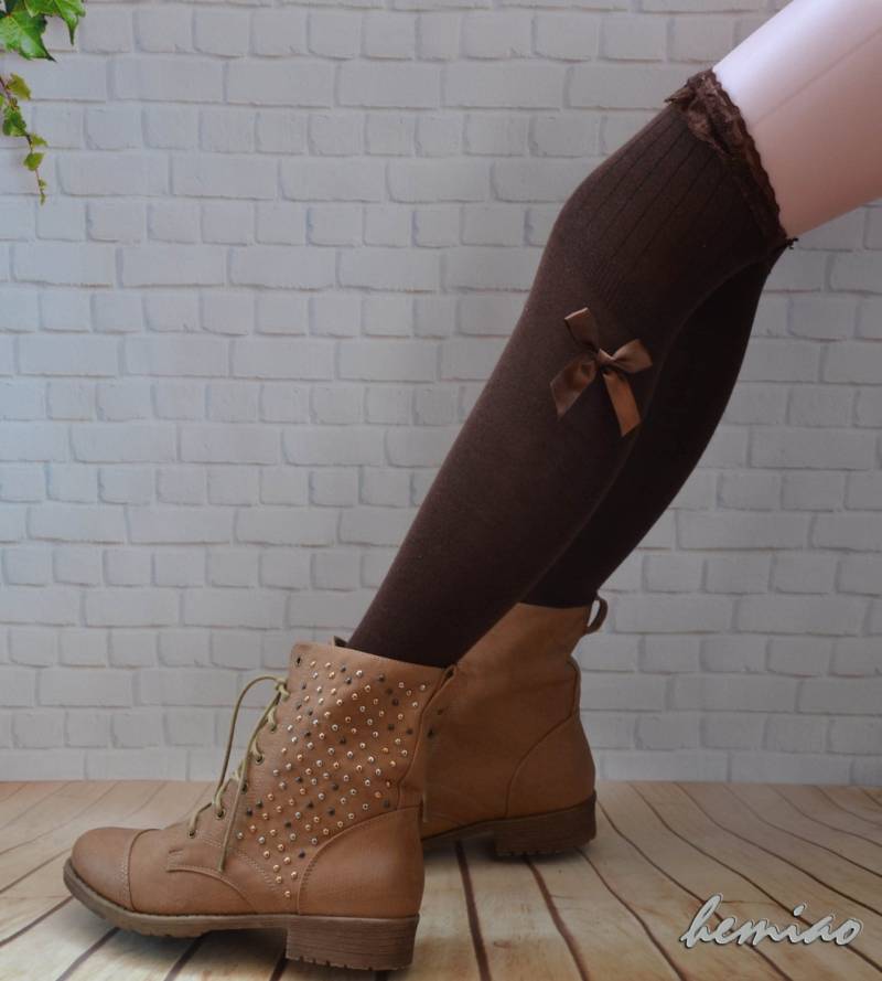 Braune Spitze Top Oberschenkel Hohe Socken Bow Boot Socken von Hemiao