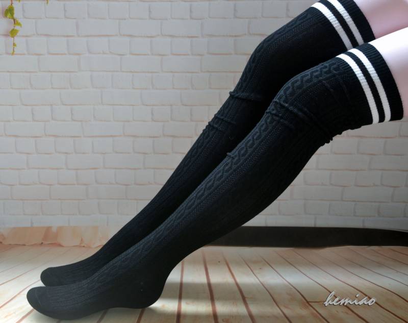 Gestreifte Overknee Socken Baumwollmischung Stiefel Socken von Hemiao