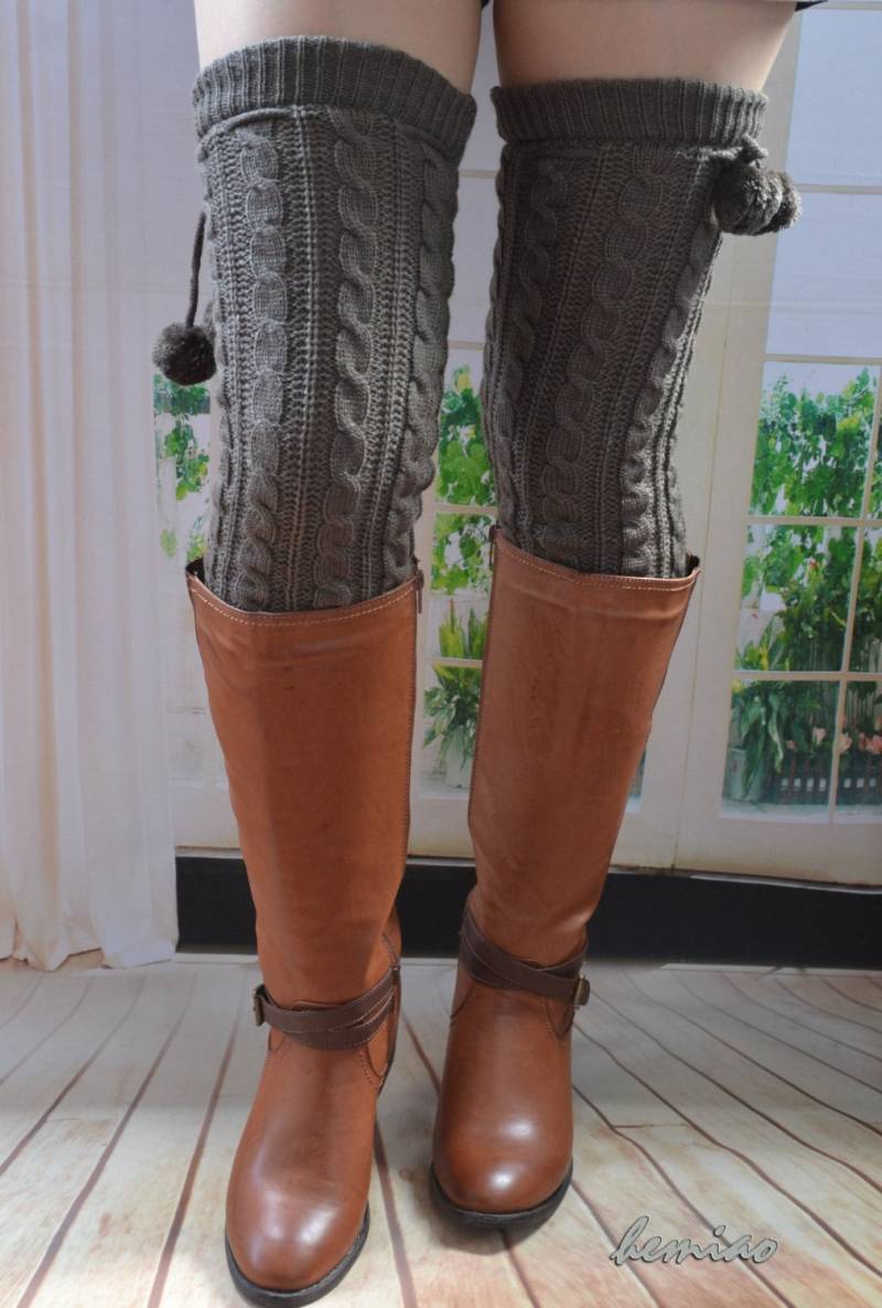 Graue Gestrickte Overknee Socken Stulpen Aus Wollmischung von Hemiao