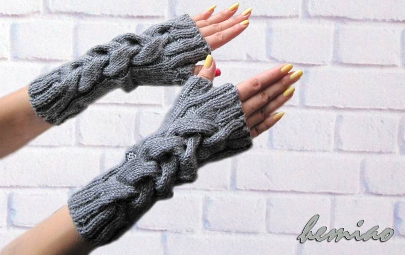 Handgestrickte Wollweiße Fingerlose Handschuhe Luxus-Armstulpen von Hemiao