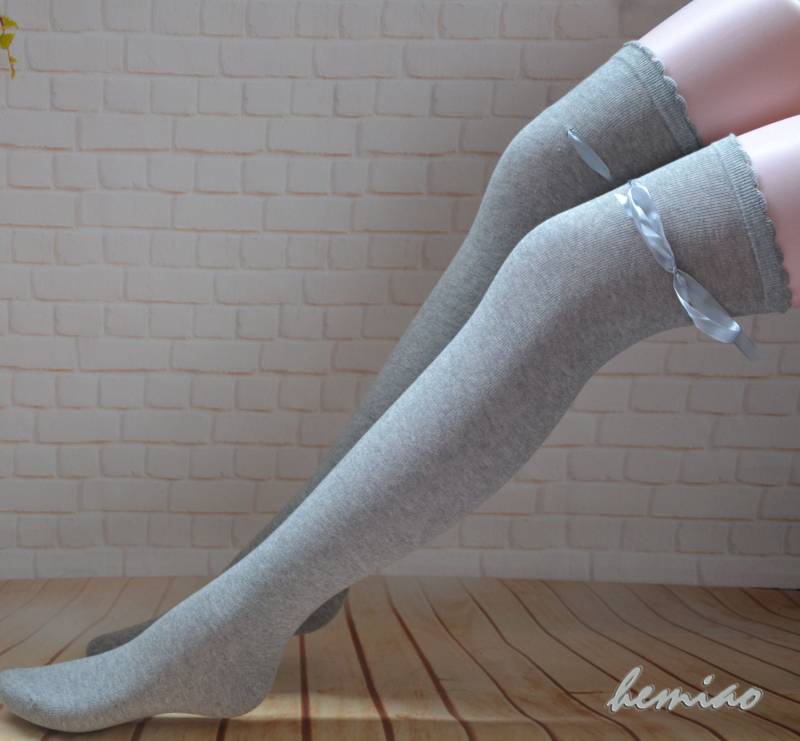 Light Grey Lace Top Cotton Boot Socken - Overknee von Hemiao
