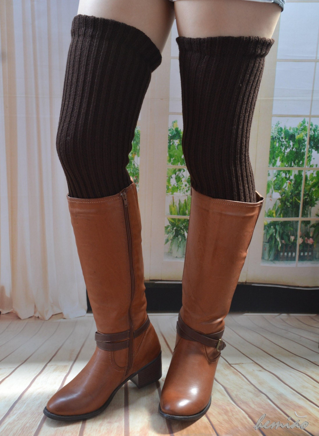 Overknee Stulpen Aus Brauner Wollmischung, Overknee-Strümpfe von Hemiao