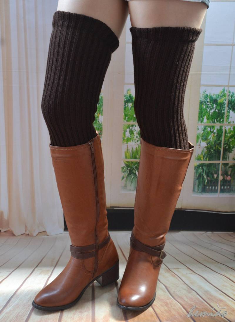 Overknee Stulpen Aus Brauner Wollmischung, Overknee-Strümpfe von Hemiao