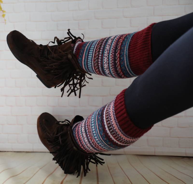 Overknee Stulpen Aus Reiner Wolle Gestrickt Gemusterte Stiefelsocken von Hemiao