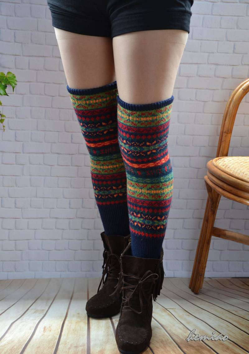 Stricken Wollmischung Stulpen Bunte Overknee Socken, 45 cm Lang von Hemiao