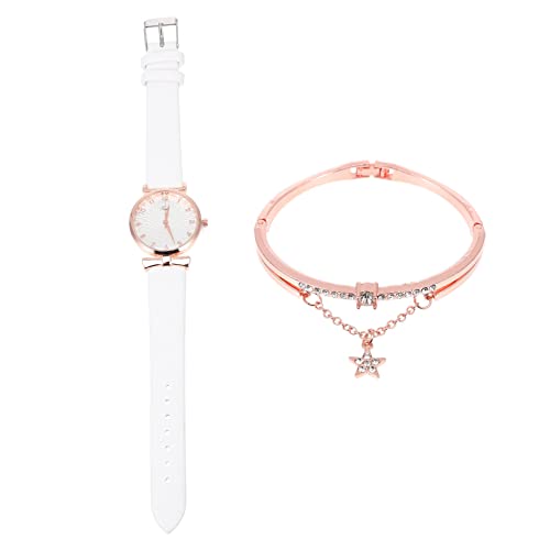 Hemobllo 1 Satz Anschauen Schmuckset modische Uhr Strass-Outfit Armbänder Damenuhren Quarzuhr für Damen Dame Armreif Gürtel einstellen schmücken Armband Fräulein Suite Legierung Weiß von Hemobllo