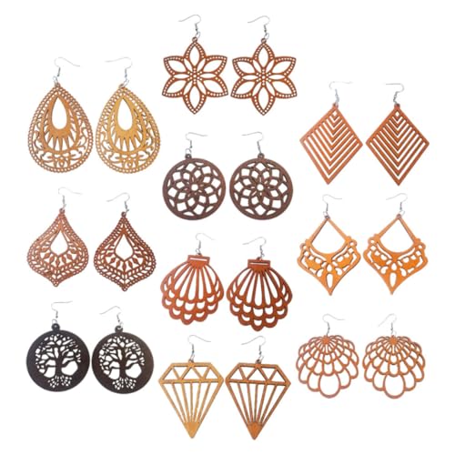 Hemobllo 10paare Baumelnde Ohrringe Für Damen Aus Holz Mit Auffälligem Afrikanischen Muster Hübsche Tropfenohrringe Für Teenager-mädchen Statement-ohrschmuck Für Elegante Outfits von Hemobllo