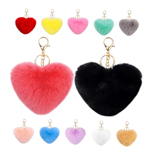 Hemobllo 12stücke Herz Schlüsselanhänger Süße Bommel Schlüsselanhänger Flauschige Ball Taschen Anhänger Kreative Dekorative Cartoon Für Frauen von Hemobllo