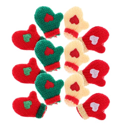 Hemobllo 16 Stück Teiliges Mini Strickhandschuhe Handgestrickte Weihnachtsbaum Deko DIY Fäustlinge in Rot Grün mit Herzmotiv Mini Haus Handschuh Schmuck für Puppen und Bastelbedarf von Hemobllo