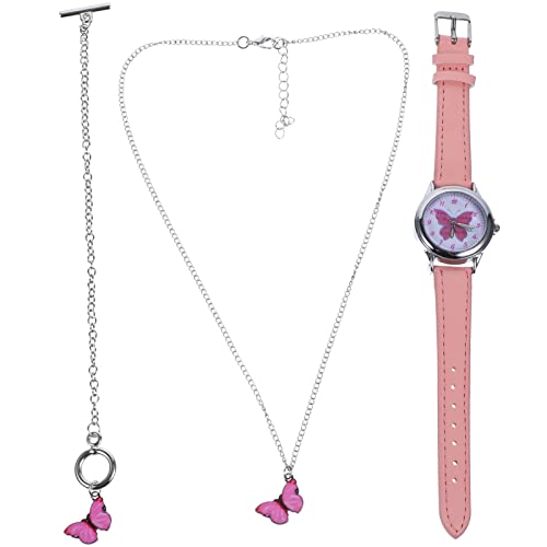 Hemobllo 1satz Mädchen Butterflies Armbanduhr Set Teiliges Set Uhr Armband Und Kette Cartoon Design Für Junge Mädchen Als Geburtstagsgeschenk von Hemobllo