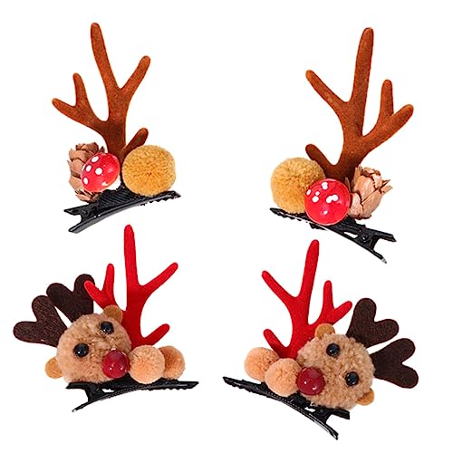 Hemobllo 2 Paare Weihnachtliche Haarspangen Rentier Geweih Haarklammern Festlich Rote Haarschmuck für Mädchen Party Karneval Fotografie von Hemobllo