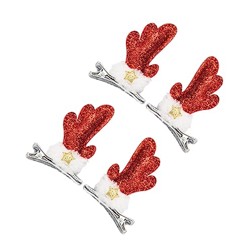 Hemobllo 2 Paare Weihnachtlicher Glitzer Rentier Geweih Haarspangen Festliche Haarclips mit Pailletten Süßer Haarschmuck für Mädchen Weihnachten Party Cosplay und Festliche Anlässe von Hemobllo