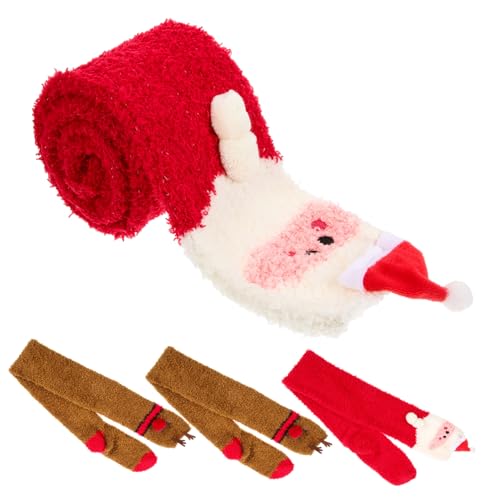 Hemobllo 2 Paare Weihnachts Over Knee Socken Damen Cartoon Santa Elch Polyester Überkniestrümpfe Warm Dicke Kniestrümpfe Mädchen Geschenkidee für Winterfest von Hemobllo
