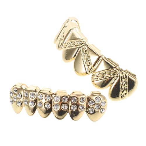 Hemobllo 2 STÜCK Goldene Hip Hop Teeth Grills Teiliges Set Halloween Fake Zähne Dekoration Vergoldet mit Funkelnden Bequemer Metall Mundgrill für Erwachsene Rapper Accessoires von Hemobllo