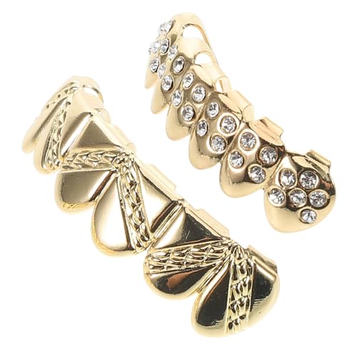 Hemobllo 2 STÜCK Vergoldete Hip Hop Mundgrills Teiliges Set mit Funkelnden Fake Zähnen Unten Halloween Zähne Dekoration für Erwachsene Stylisches Bling Accessoire von Hemobllo