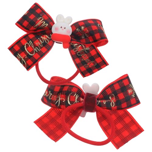 Hemobllo 2 Stck Weihnachtliche Haargummis mit Schleifen Elastische Ponytail Halter für Mädchen Bunte Schleifen Haarbänder Weicher Haargummi für Festliche Frisuren und Partys von Hemobllo