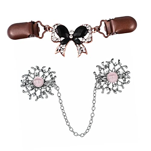 Hemobllo 2 Stück Damen Broschen Clip aus Metall Vintage Sicherheitsnadeln mit Schwarzer Schleife Kupfer und Perlenkette Pullover Clips zum Fixieren von Cardigan Schal und Zufällige Farbe Hemobllo 2 Stück Damen Broschen Clip aus Metall Vintage Sicherheitsnadeln mit Schwarzer Schleife Kupfer und Perlenkette Pullover Clips zum Fixieren von Cardigan Schal und Zufällige Farbe von Hemobllo