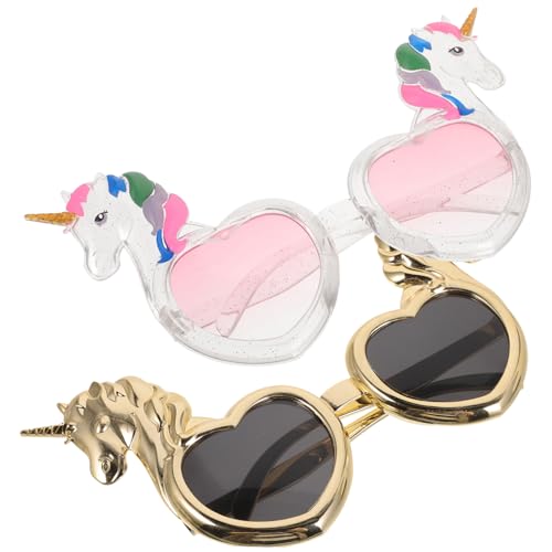 Hemobllo 2 Stück Einhorn Herzbrillen aus Robustem PC Material Bunte Lustige Partybrillen für Damen für Festivals Tanzpartys Urlaub und Karneval Zufälliger Stil von Hemobllo
