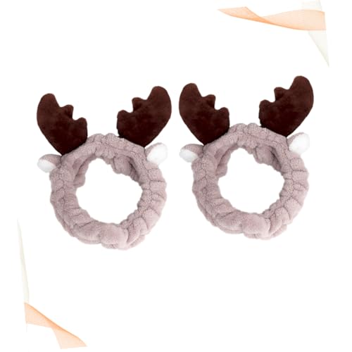 Hemobllo 2 Stück Flanell Haarband Rentier Geweih Makeup Headband Verstellbar Saugfähig Weich für Gesicht Waschen Spa Haarschmuck Damen Weihnachten von Hemobllo