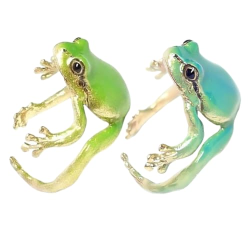Hemobllo 2 Stück Froschring Empfindlich Tierische Ringe Party Ornament Offene Ringe Lustiger Ring Baum Lustiger Tierring Auge Ohrringe Paarringe Verstellbar Legierung von Hemobllo