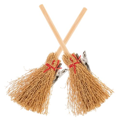 Hemobllo 2 Stück Halloween Haarklammer Mini Hexenbesen Haarnadel Teiliges Leichtes Party Accessoire Dekorativ für Damen Cosplay Kostüm Fest Rutschfest Geeignet für Dickes und Kurzes Haar von Hemobllo