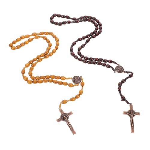 Hemobllo 2 Stück Handgefertigte Holz Rosenkranzkette mit Natürlicher Holzperlen und Kreuzanhänger Leichte Katholische Gebetskette für Damen und Herren Langlebiges Religiöses Schmuckstück von Hemobllo