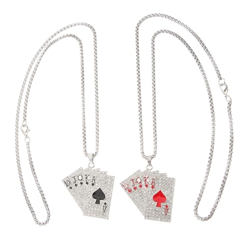 Hemobllo 2 Stück Hip Hop Spielkarten Anhänger Halskette für Damen und Herren Teiliges mit Edelstahlkette Modisches Schmuckstück mit Funkelnden Strasssteinen Leicht und Hautfreundlich von Hemobllo