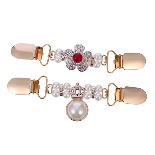 Hemobllo 2 Stück Mode Strickjacken Clips aus Legierung mit Perlen und Strass Sicherheitsnadeln für Pullover Schal und Offene Strickjacken Eleganter Verschluss Beschädigung der Kleidung von Hemobllo