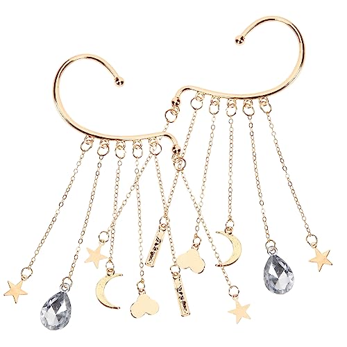 Hemobllo 2 Stück Non Piercing Ohrclip Ohrringe Damen Teiliges Mond Stern Ohrhänger mit Quaste Leichter Eleganter Ohrschmuck für Frauen und Mädchen Modisch und Komfortabel zu Tragen von Hemobllo
