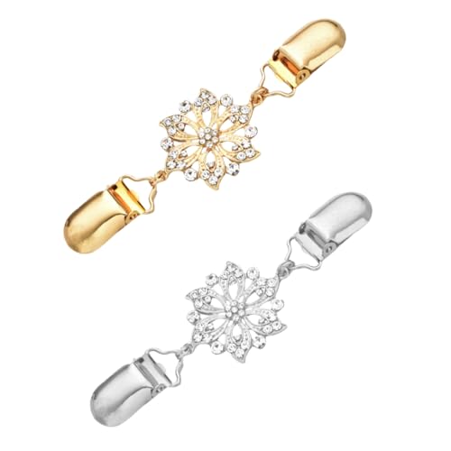 Hemobllo 2 Stück Retro Damen Cardigan Clips Hollow Flower Sweater Shawl Clips in Gold und Silber Strickjacken und Schalhalter mit Strassverzierung Vielseitig für Kleider Pullover Vintage von Hemobllo