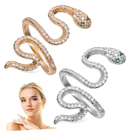 Hemobllo 2 Stück Retro Schlangenringe für Damen und Herren Verstellbare Metallringe in Gold und Silber Stylische Tier Schmuckaccessoires für Teenager und Erwachsene von Hemobllo