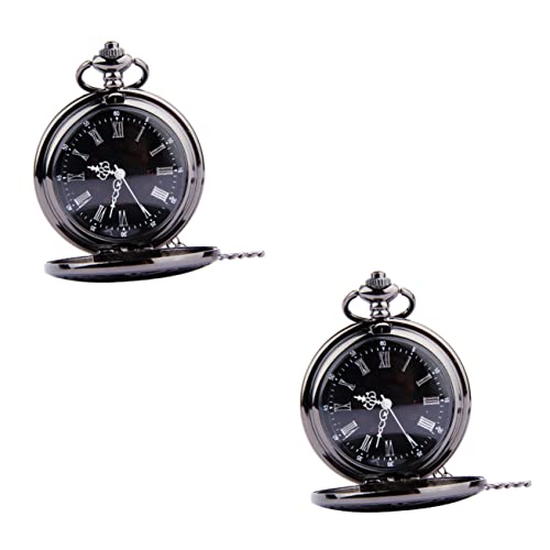 Hemobllo 2 Stück Vintage-Uhr Mit Römischen Ziffern Runde Taschenuhr Steampunk-Design Schwarze Dünne Kette von Hemobllo