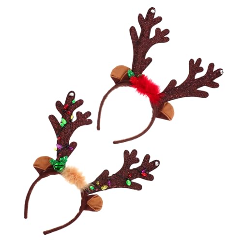 Hemobllo 2 Stück Teiliges Weihnachts Haarreif mit Leuchtenden Rentiergeweihen und Glöckchen Braun Festlich für Cosplay Karneval Weihnachtsfeier und Festliche Kostümierung von Hemobllo