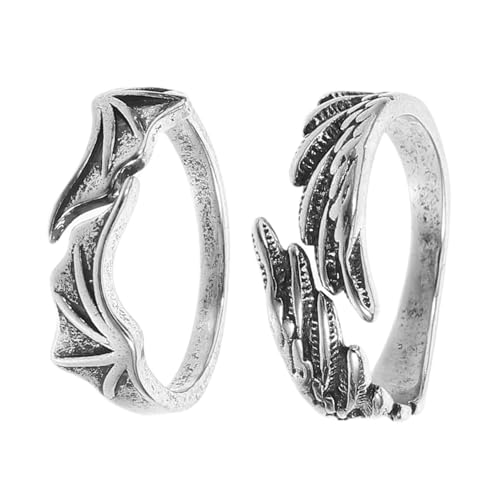 Hemobllo 2 Stück Verstellbarer Bat Wing und Flügel Offener Ring Kupfer Vintage Schmuck für Damen Herren Schmuck Accessoire Party Dekoration von Hemobllo