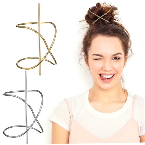 Hemobllo 2 Stück Vintage Haarnadeln aus Gebogenem Metall Rutschfeste Haarspangen für Damen Gold und Silberfarbene Haarschmuck Accessoires für Brötchen und Zöpfe von Hemobllo