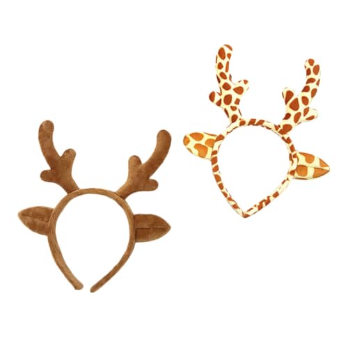 Hemobllo 2 Stück Weihnachtliches Rentier Geweih Haarreif Teilig Plüsch Stirnband mit Leopardenmuster und Gelb Strapazierfähig Bequem für Festliche Weihnachts und Karnevalspartys von Hemobllo