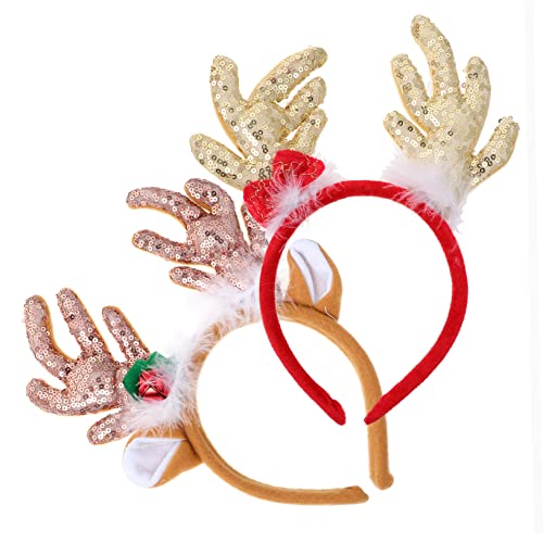 Hemobllo 2 Stück Weihnachts Haarreif Teilig Glitzer Rentier Geweih Haarband mit Schleife für Damen Mädchen Festliche Kopfbedeckung Weihnachten Party Accessoires von Hemobllo