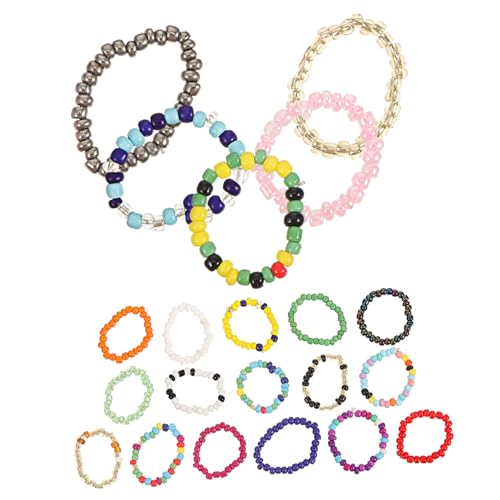 Hemobllo 21 Stück Teiliges Bunte Perlenringe Elastische Finger Ringe Damen Schmuck für Sommerpartys Alltag von Hemobllo